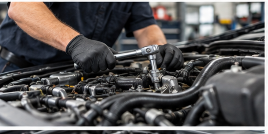Mechanic working in a vehicle engine bay